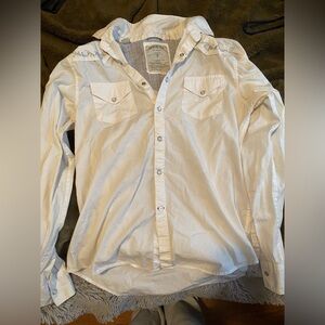 GUESS Men's Casual Cream Button-Down Shirt